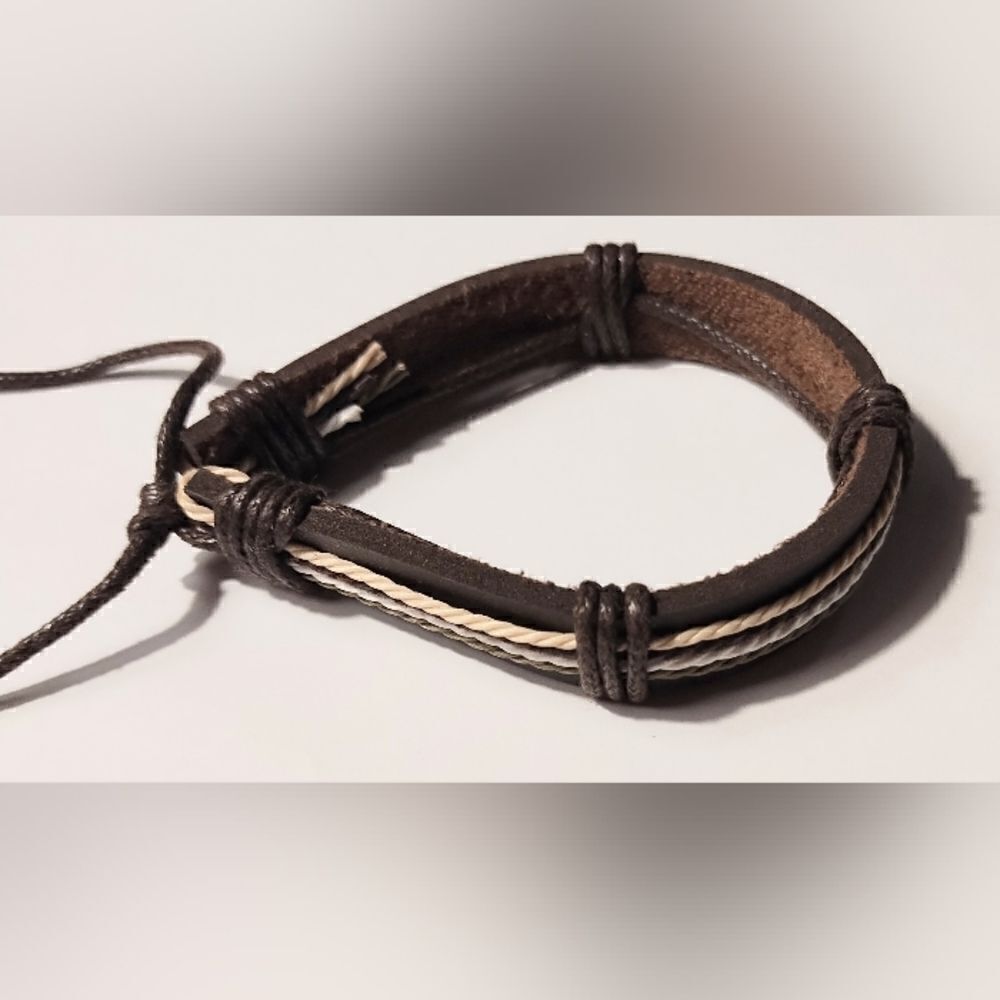 New leather bracelet men's layered brown d60‎